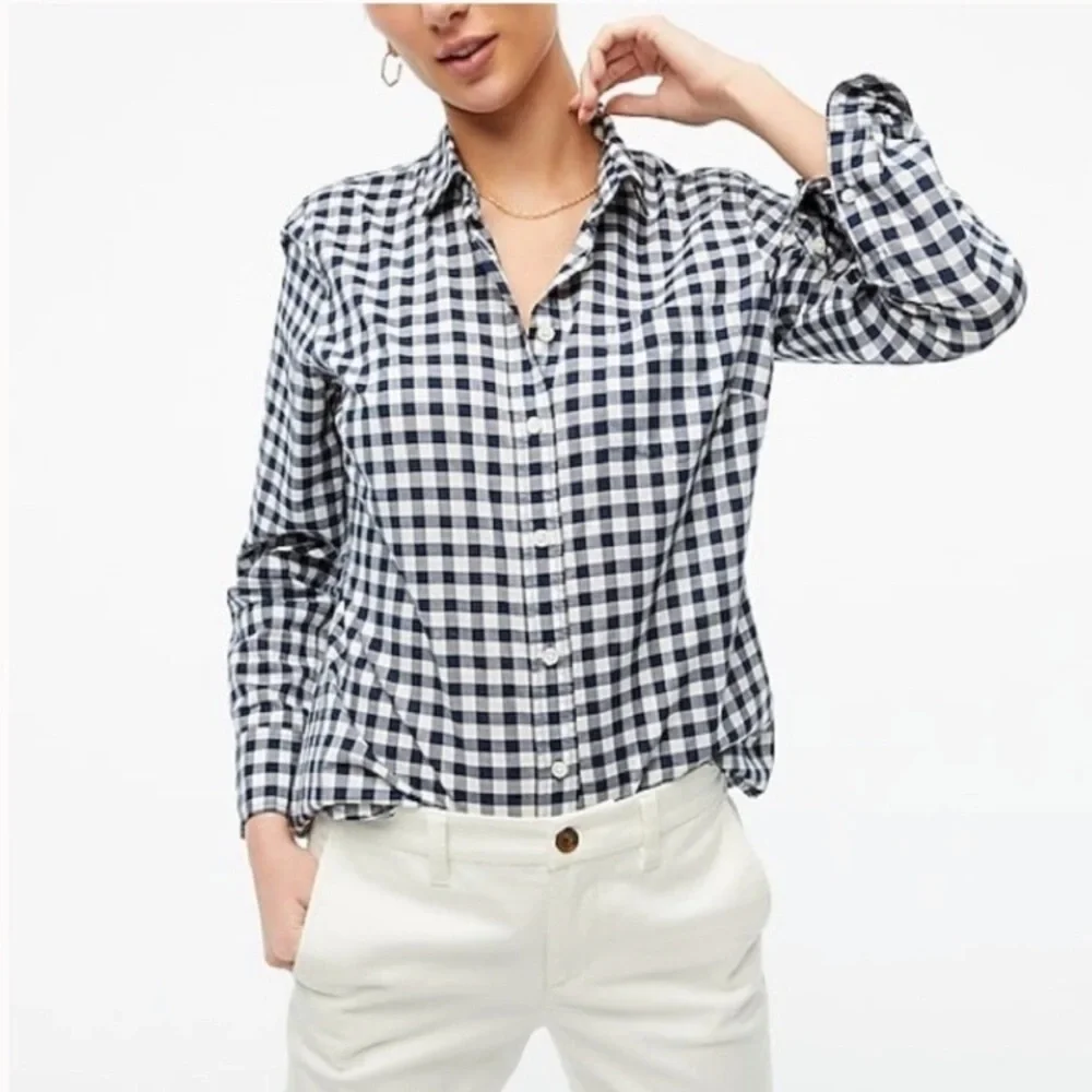 J. Crew The Perfect Shirt Gingham Blue White Plaid Checker Button Down Shirt XXS